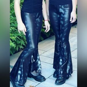 Black and grey Flared Pants with Shiny Finish